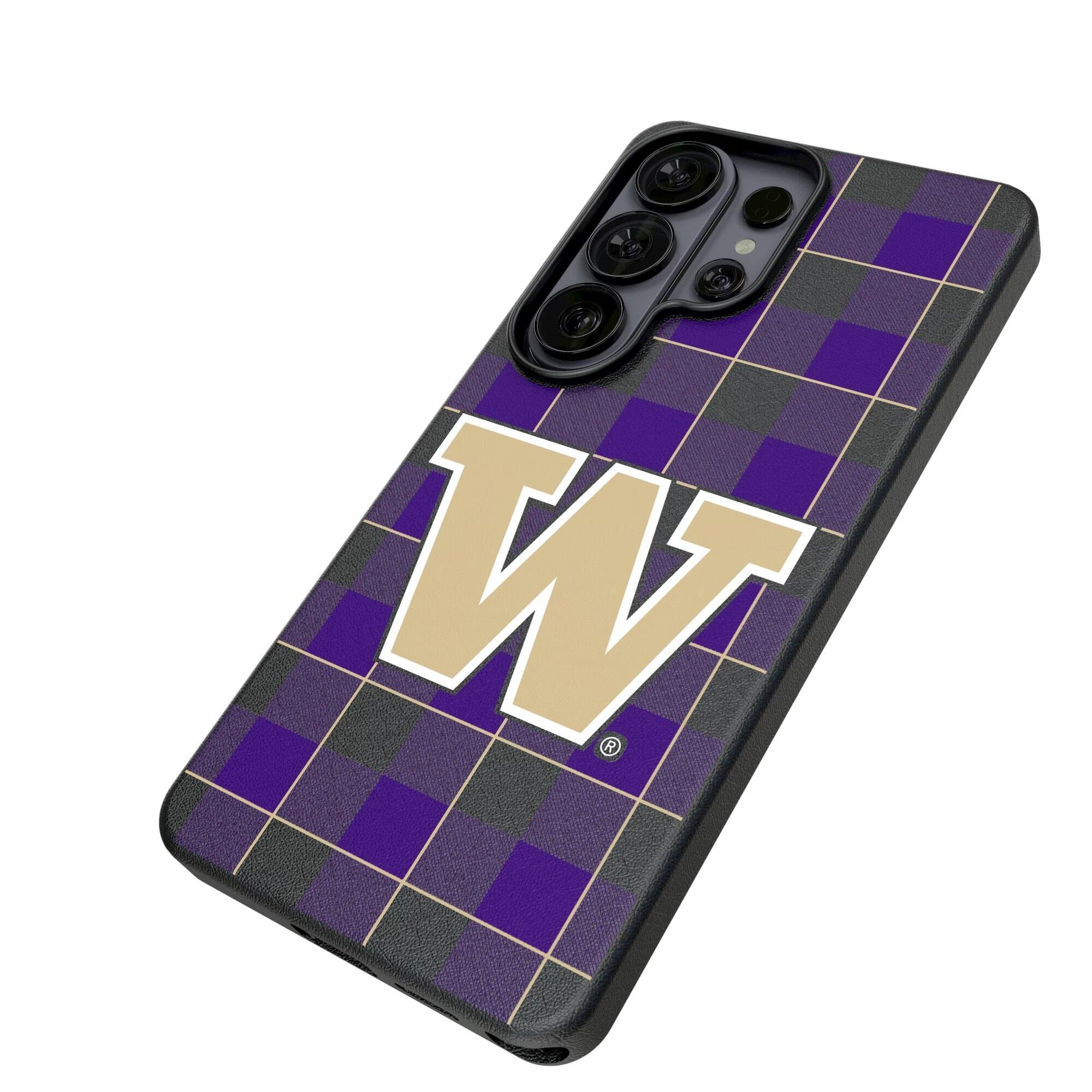 Alt View 1. Keyscaper - Washington Huskies Plaid Galaxy Magnetic Bump Case - S25 - Black.