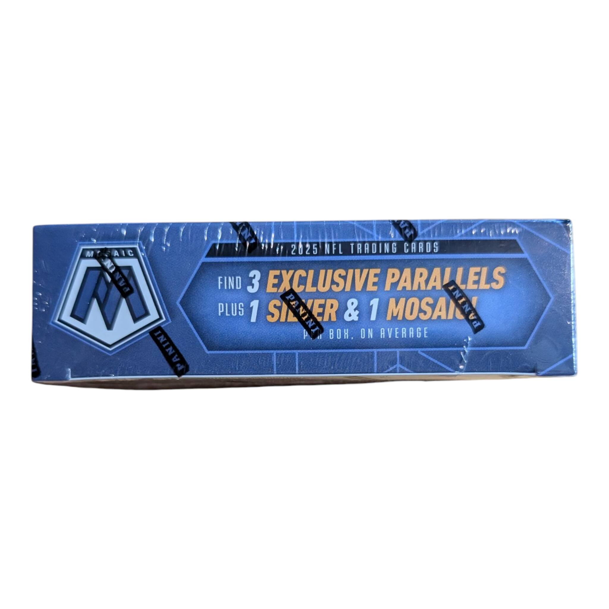 Mosaic 2025 NFL Trading Cards  
Find 3 Exclusive Parallels  
Plus 1 Silver & 1 Mosaic  
On Average 1 Per Box