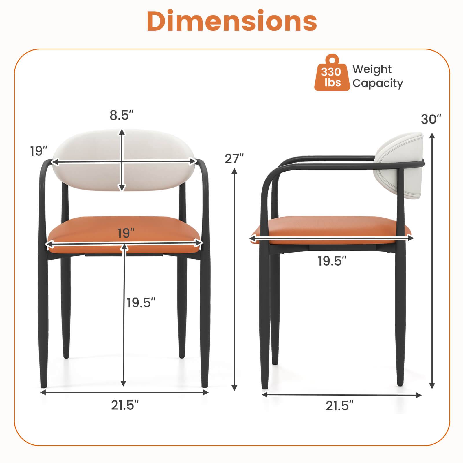 Dimensions  
Weight Capacity: 330 lbs  

- Chair:  
  - Height: 30"  
  - Seat Width: 19"  
  - Seat Depth: 19"  
  - Back Height: 27"  
  - Back Width: 19"  
  - Armrest Height: 8.5"  
  - Base Width: 21.5"  
  - Base Depth: 21.5"  

- Table:  
  - Height: 19.5"  
  - Width: 19.5"  
  - Depth: 19.5"