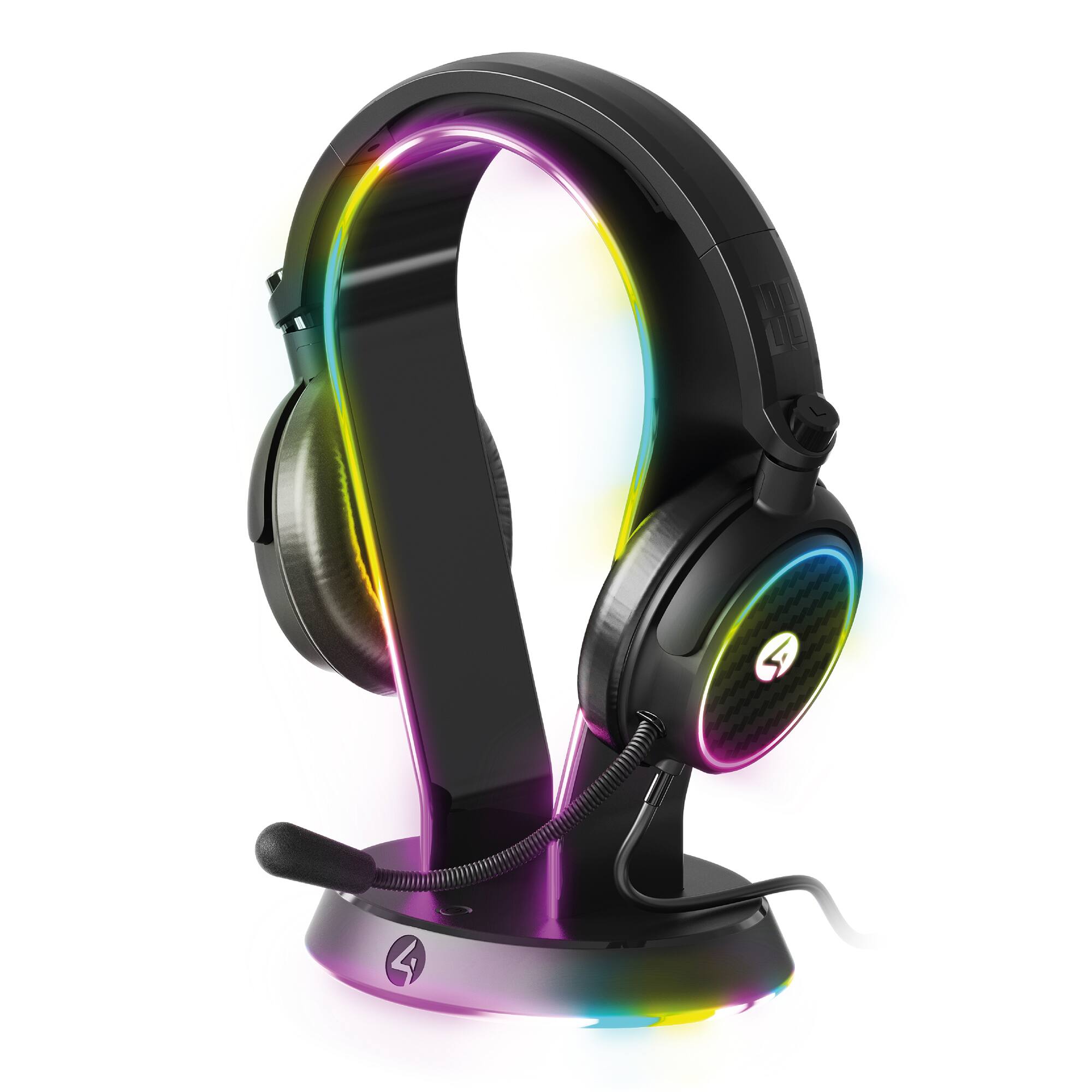 Front. 4Gamers - Light Up Headset & Stand Bundle - Consoles, PC, Mobile, Tablets - Multicolored.