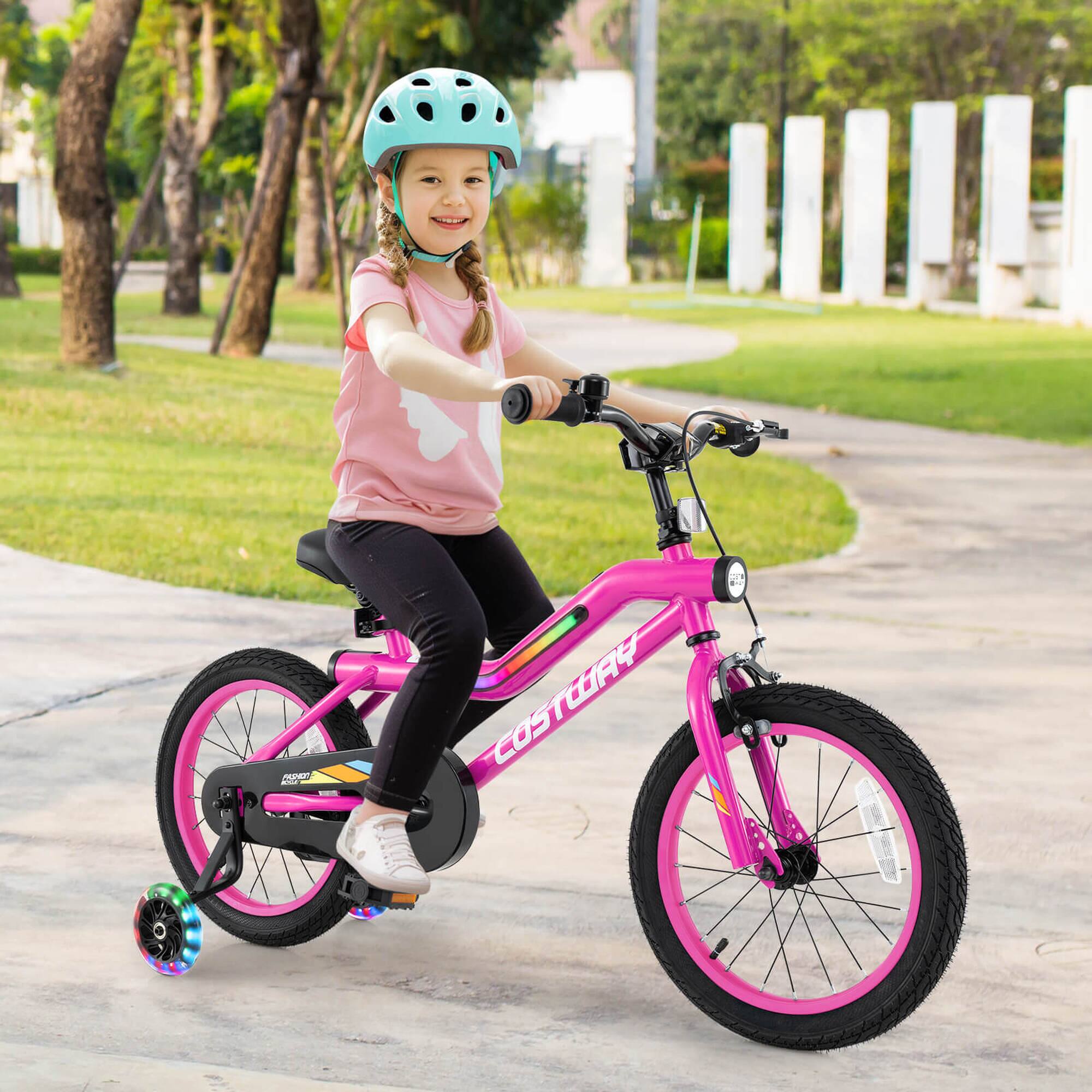 Alt View 1. Costway - Costway 16" LED Lighted Kids Bike with Adjustable Seat Coaster Brake Training Wheels - Pink.