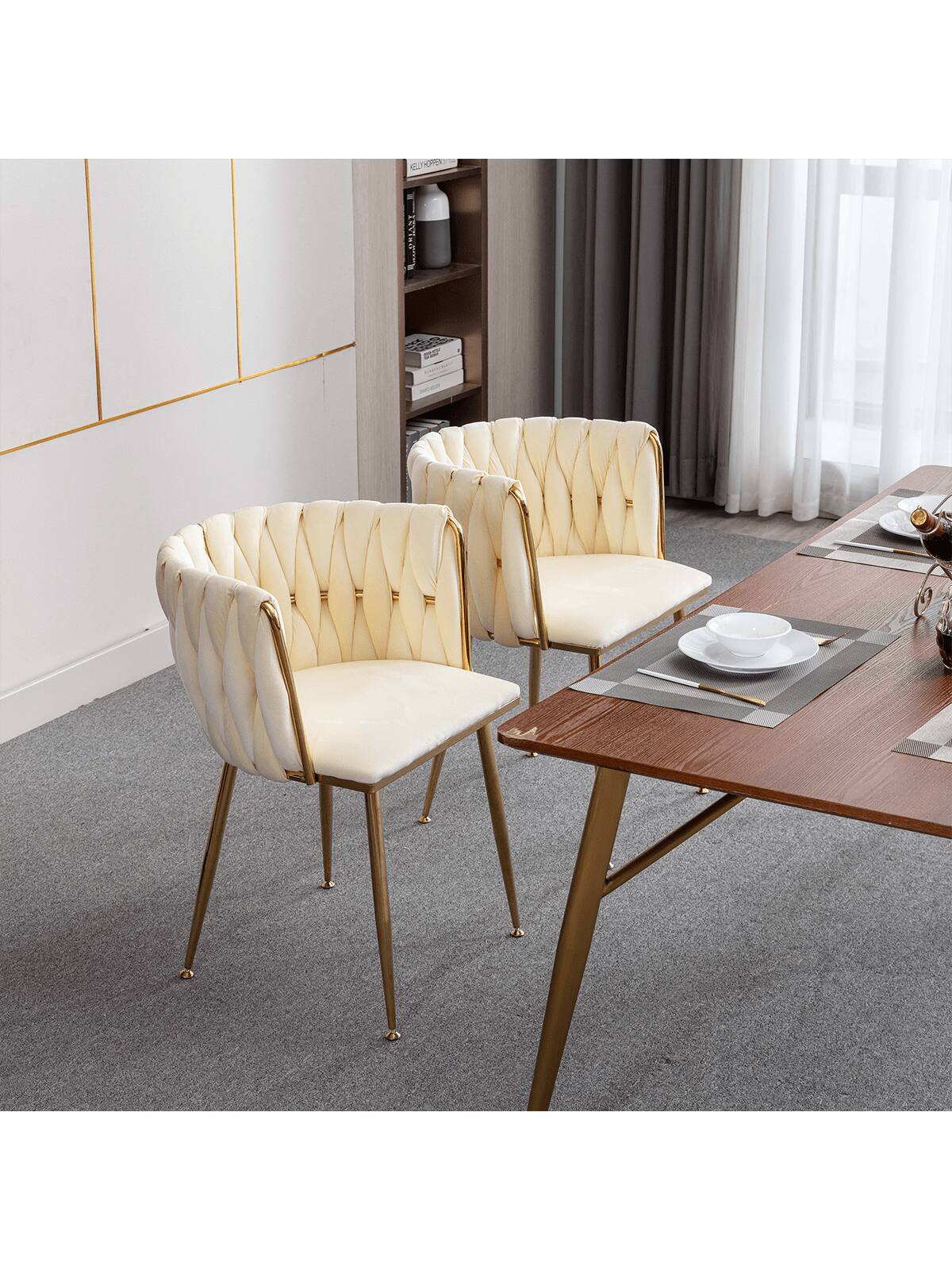 Left. Trinkets Crazed - Upholstered Velvet Dining Chairs Set Of 2, Modern Living Room Chair,  Mid-Century Accent Side Chair - Ivory.