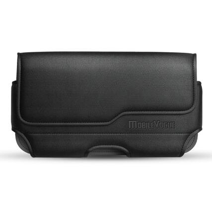 Front. Reiko - Mv Horizontal Leather Pouch With Z Lid Pattern With Embossed Logo In Black (5.8X3.2X0.7 Inches) - Black.