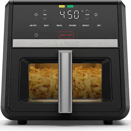 4:50
READY
50°F
TEMP
SHAKE
AIR FRY
BAKE
BROIL
FROZEN
REHEAT
DRY
START STOP
CHEFMAN