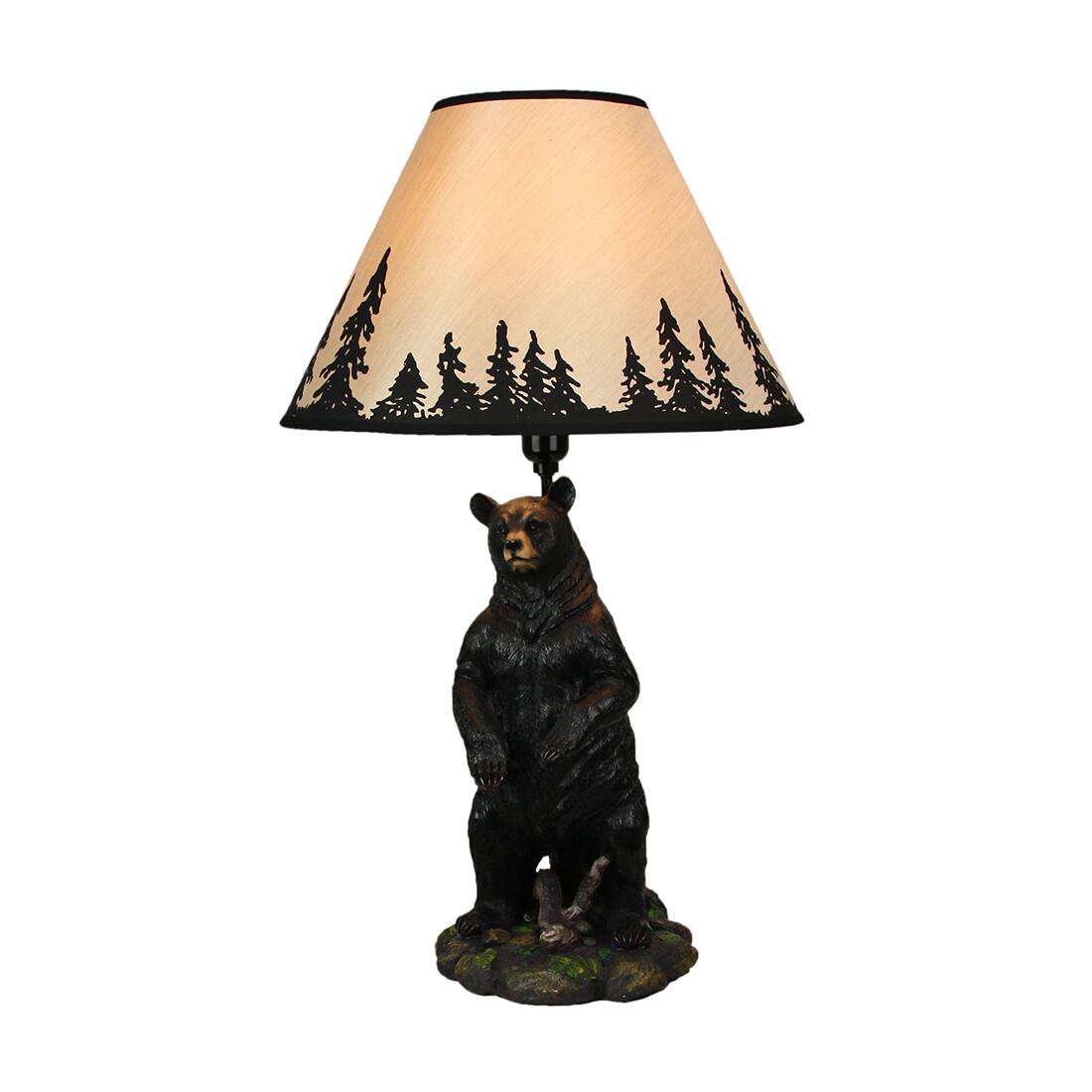 Alt View 1. Zeckos - Standing Grizzly Bear Table Resin Lamp with Silhouette Forest Shade - Brown.