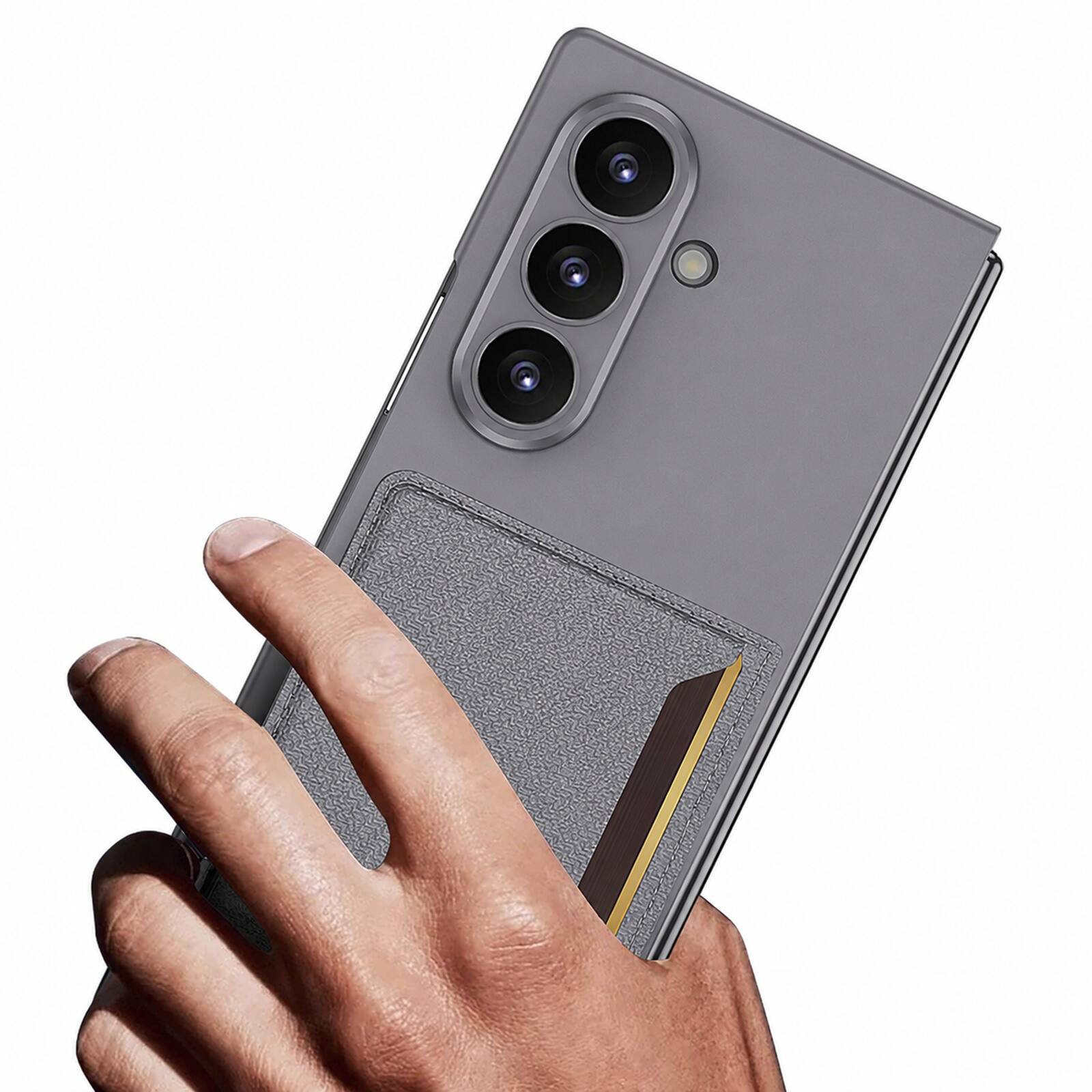 Alt View 1. Dteck - Shockproof Back Wallet Case for Samsung Galaxy Z Fold 8 Ultra with Glass Screen Protector Card Slot Anti-Scratch Cover - Gray.