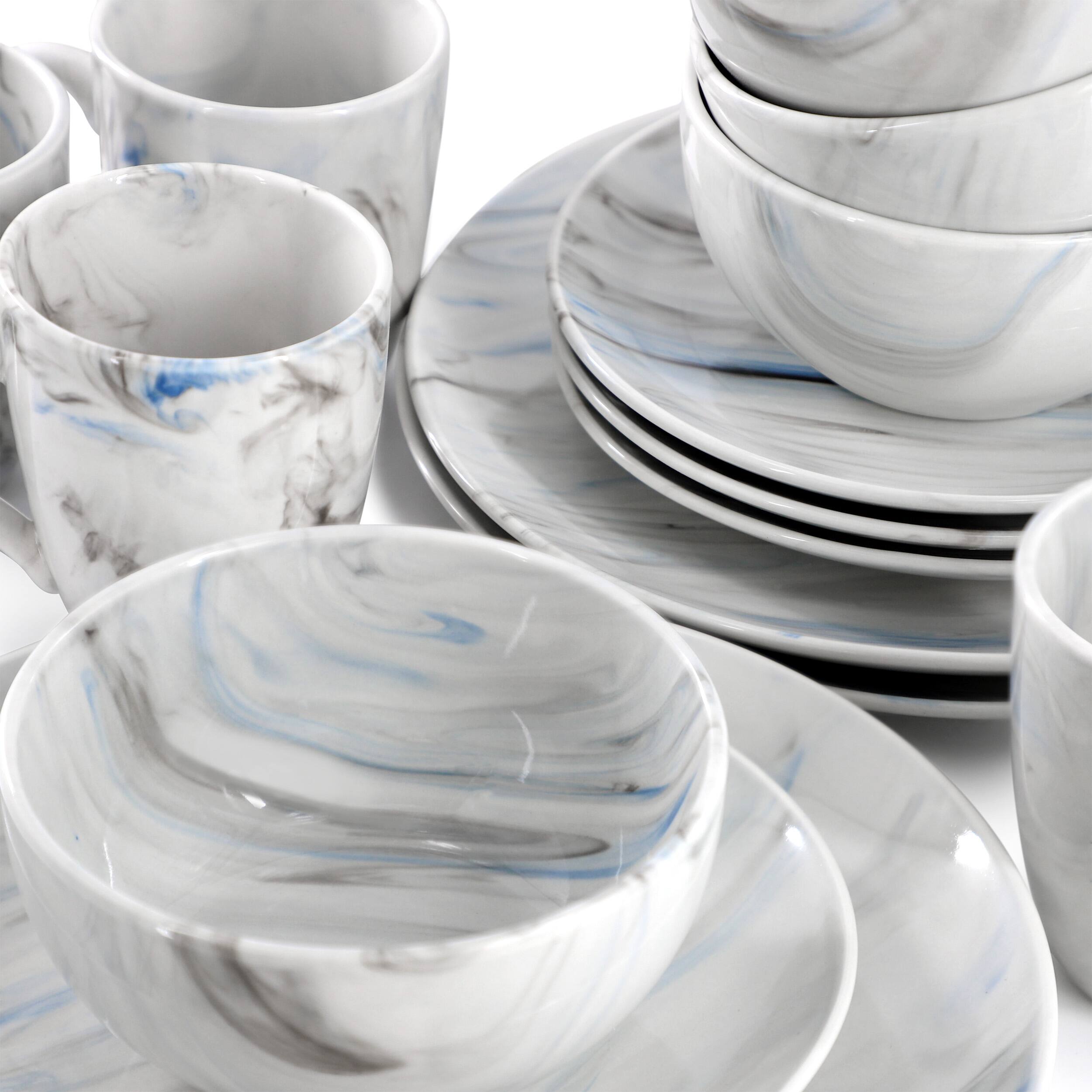 Alt View 5. Elama - Elama Fine Marble 16 Piece Porcelain Dinnerware Set in Blue and Gray - Blue and Gray.