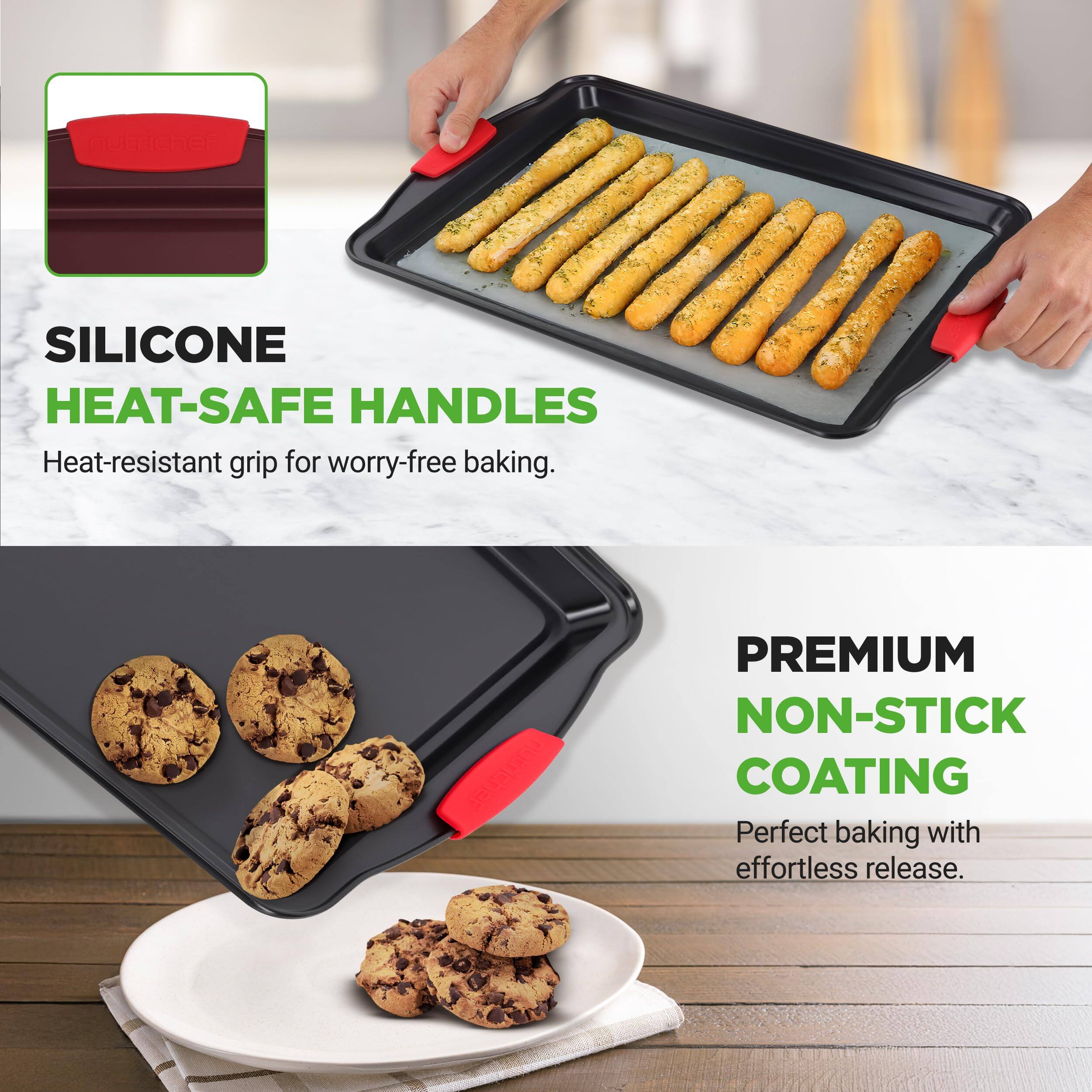autricher SILICONE HEAT-SAFE HANDLES  
Heat-resistant grip for worry-free baking.  
nutricher PREMIUM NON-STICK COATING  
Perfect baking with effortless release.