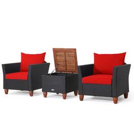Gymax - 3PCS Patio Rattan Conversation Set Outdoor Furniture Set w/ Cushions - Red