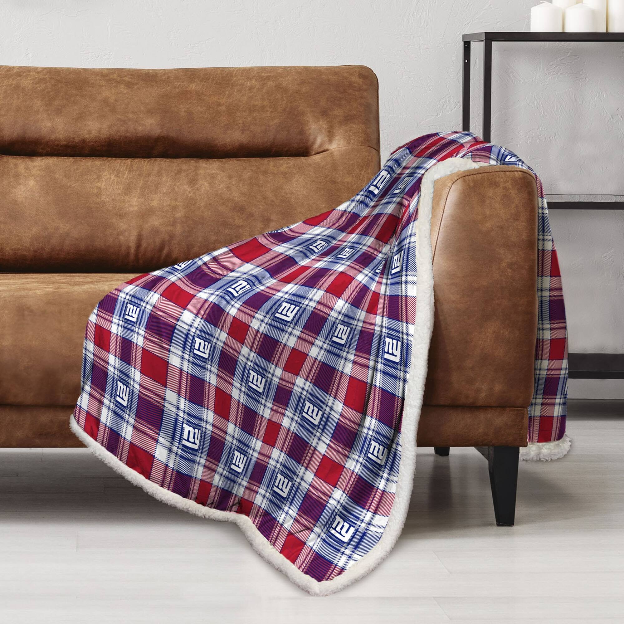 Alt View 1. Pegasus - New York Giants 60" x 90" Plaid Logo Box Royal Plush Sherpa Blanket - Multicolor.
