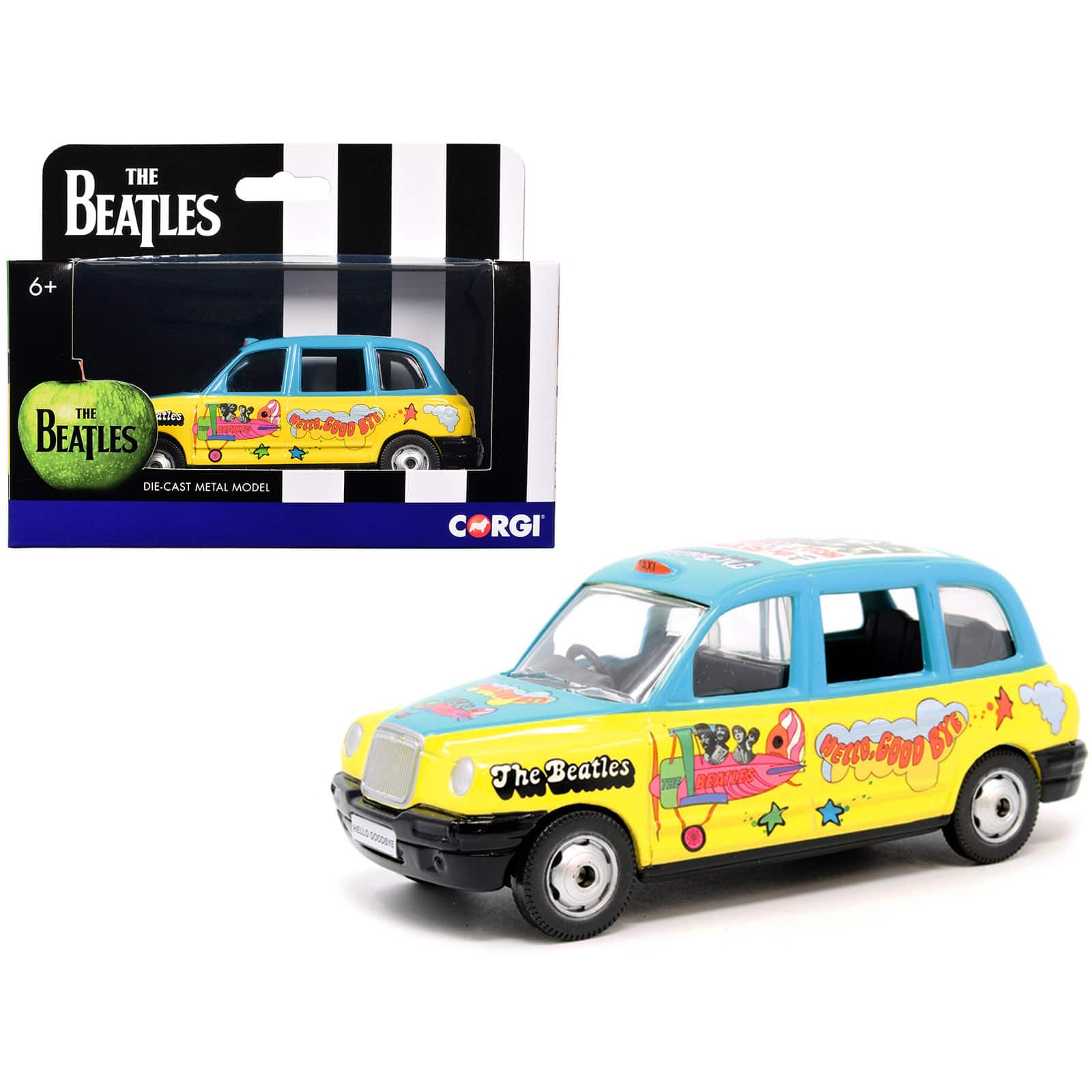 "The Beatles London Taxi RHD (Right Hand Drive) ""Hello, Goodbye"" Blue and Yellow with Graphics Diecast Model by Corgi" price history on PriceWatchPro
