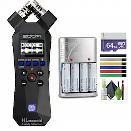 Zoom - H1essential Stereo Handy Recorder (2024 Model, Essential Series) with Battery Charger and More Bundle - Black