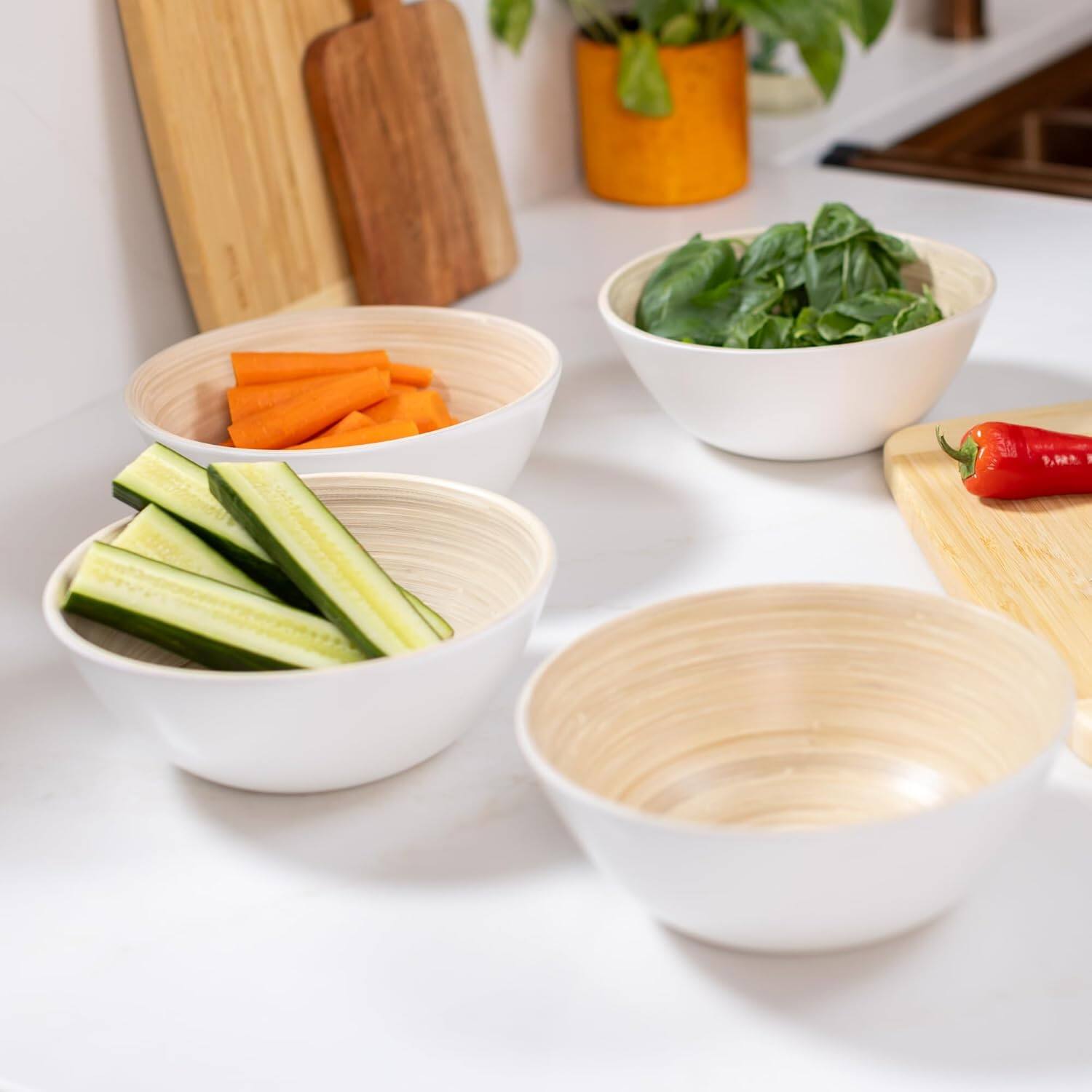 Alt View 4. Lexa - Bamboo Salad Bowl Set, 8 Inch x 4, White - White.