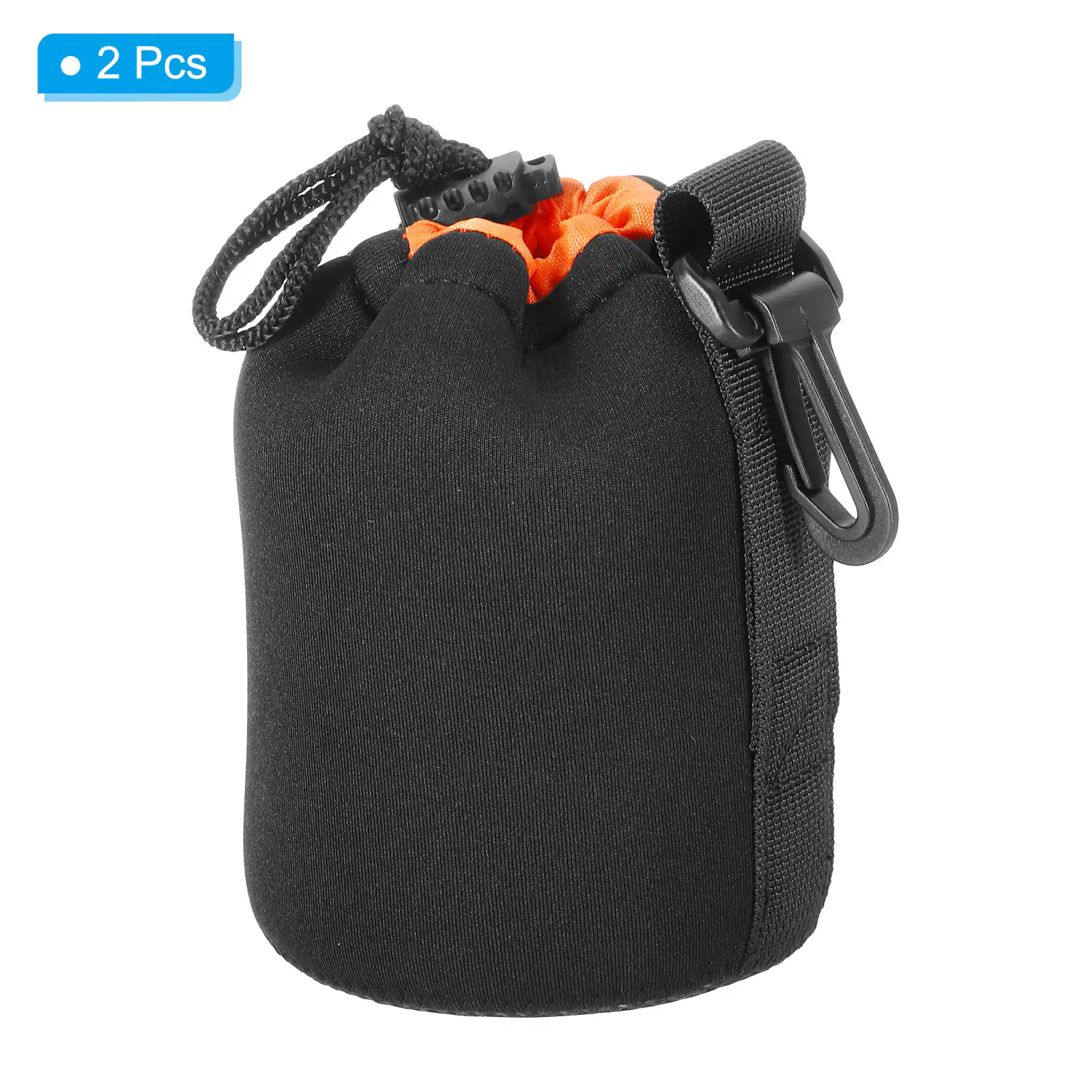 Alt View 2. Unique Bargains - Camera Lens Bag, 2pcs 3.3"x5.5" Drawstring Pouch with Thick Neoprene for DSLR Lens, Water Coffee Cups - Black Orange.
