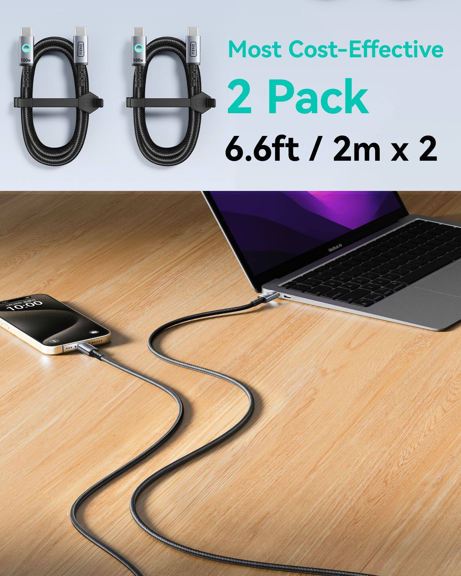 Most Cost-Effective 2 Pack 6.6ft / 2m X 2 Maclockle - 100m nIHI d0m T