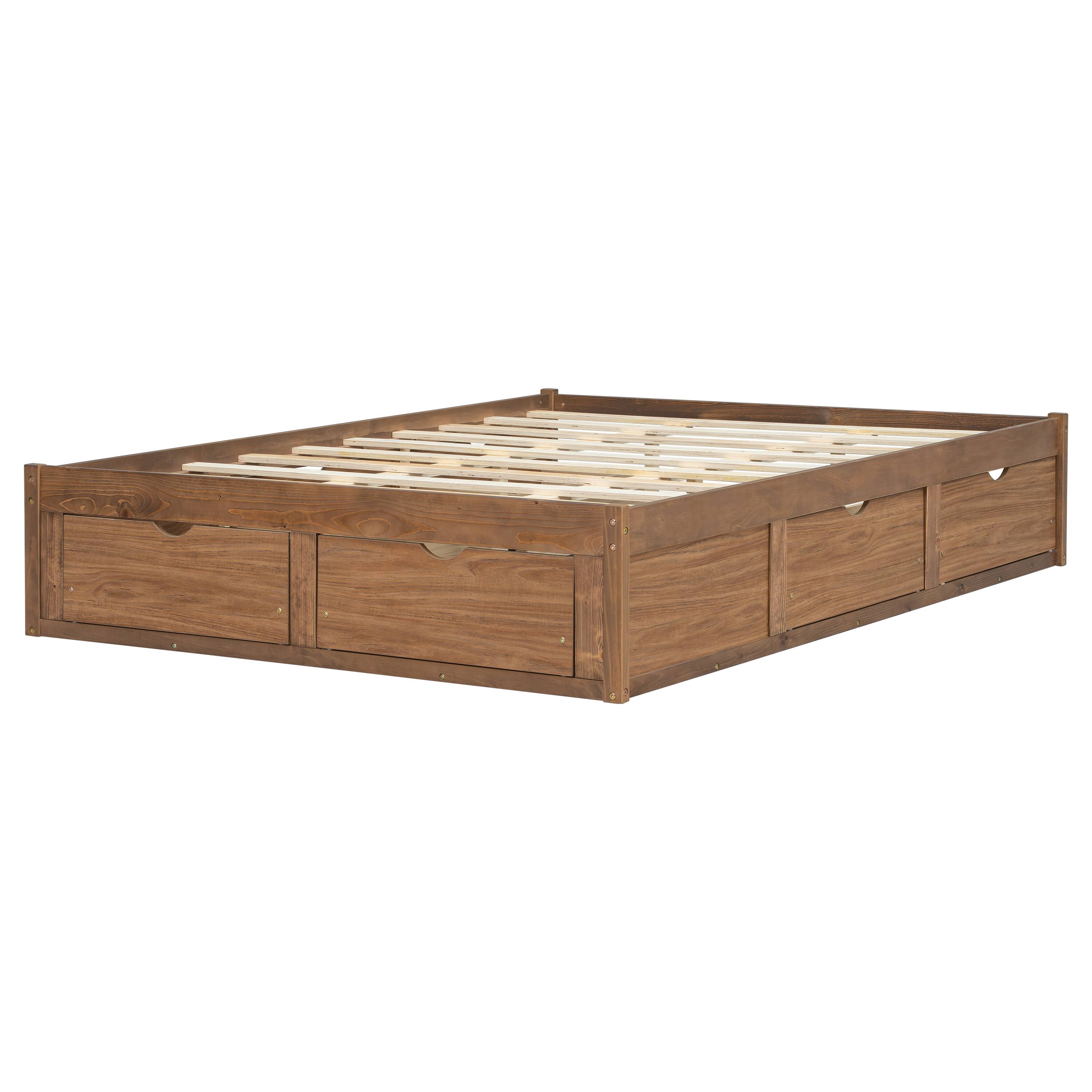 Alt View 4. Whisen - Storage Platform Bed with 6 Spacious Pull-Out Drawers for Bedroom - Light Walnut.