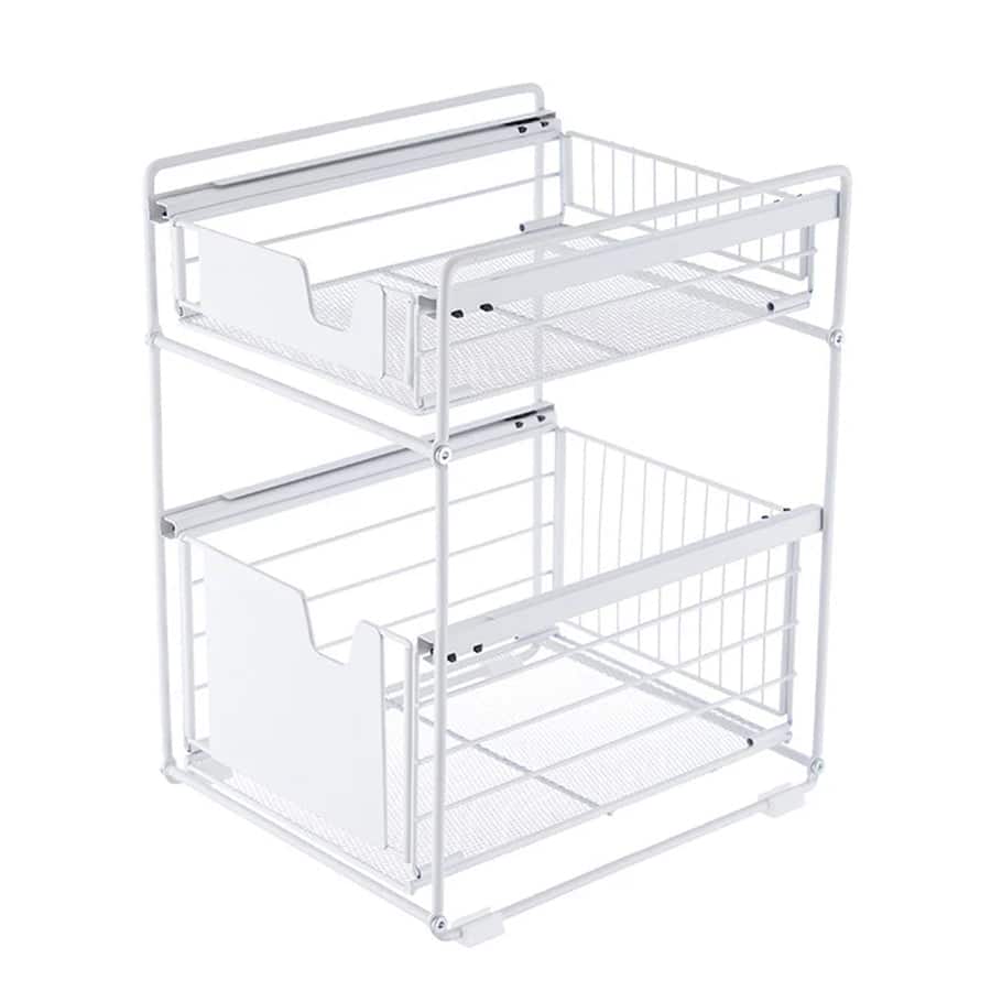 Adivo - Kitchen Pantry Storage Organiser with Pull-Out Drawer, Durable Carbon Steel Spice Rack - White
