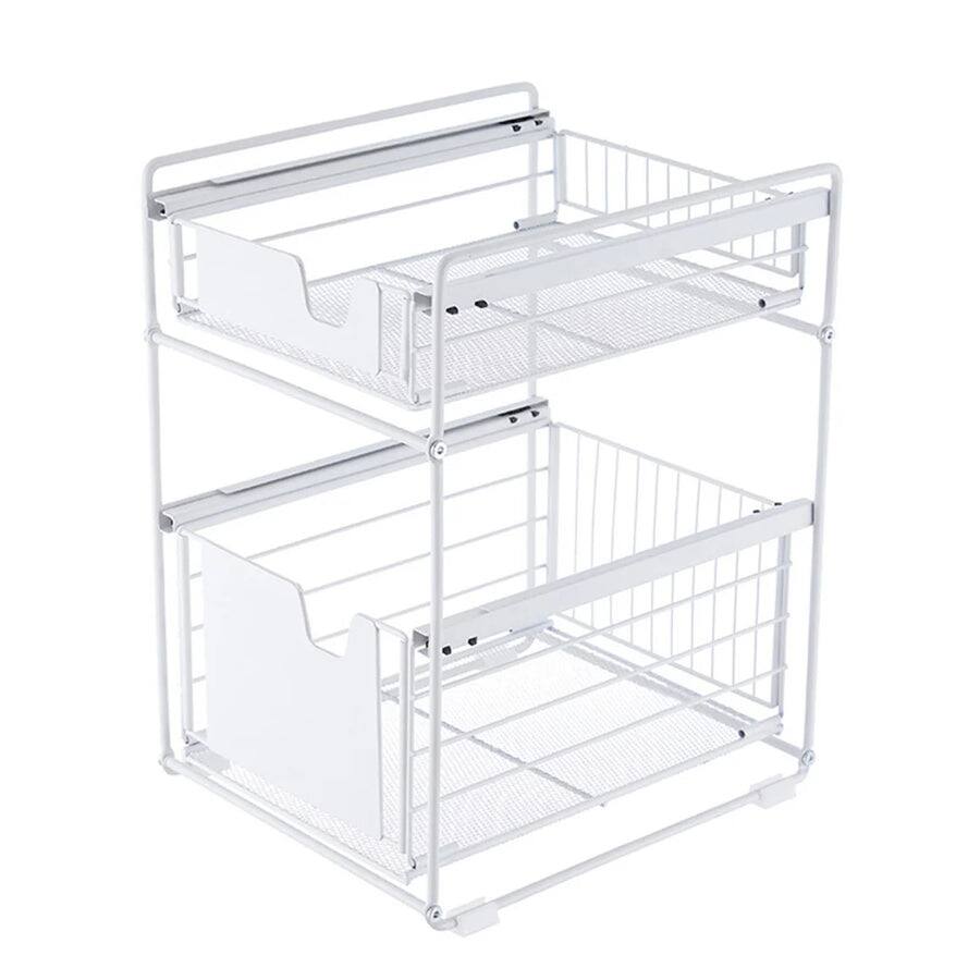 Front. Adivo - Kitchen Pantry Storage Organiser with Pull-Out Drawer, Durable Carbon Steel Spice Rack - White.