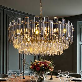 Siljoy - 23.6-inch 13-Light Modern Crystal Empire Chandelier, Antique Ceiling Light for Bedroom and Foyer - Gold Brass