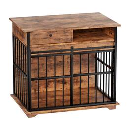 Dexmalle - Dexmalle-Dog Crate with Tray for Medium Large Dogs-Walnut+Black