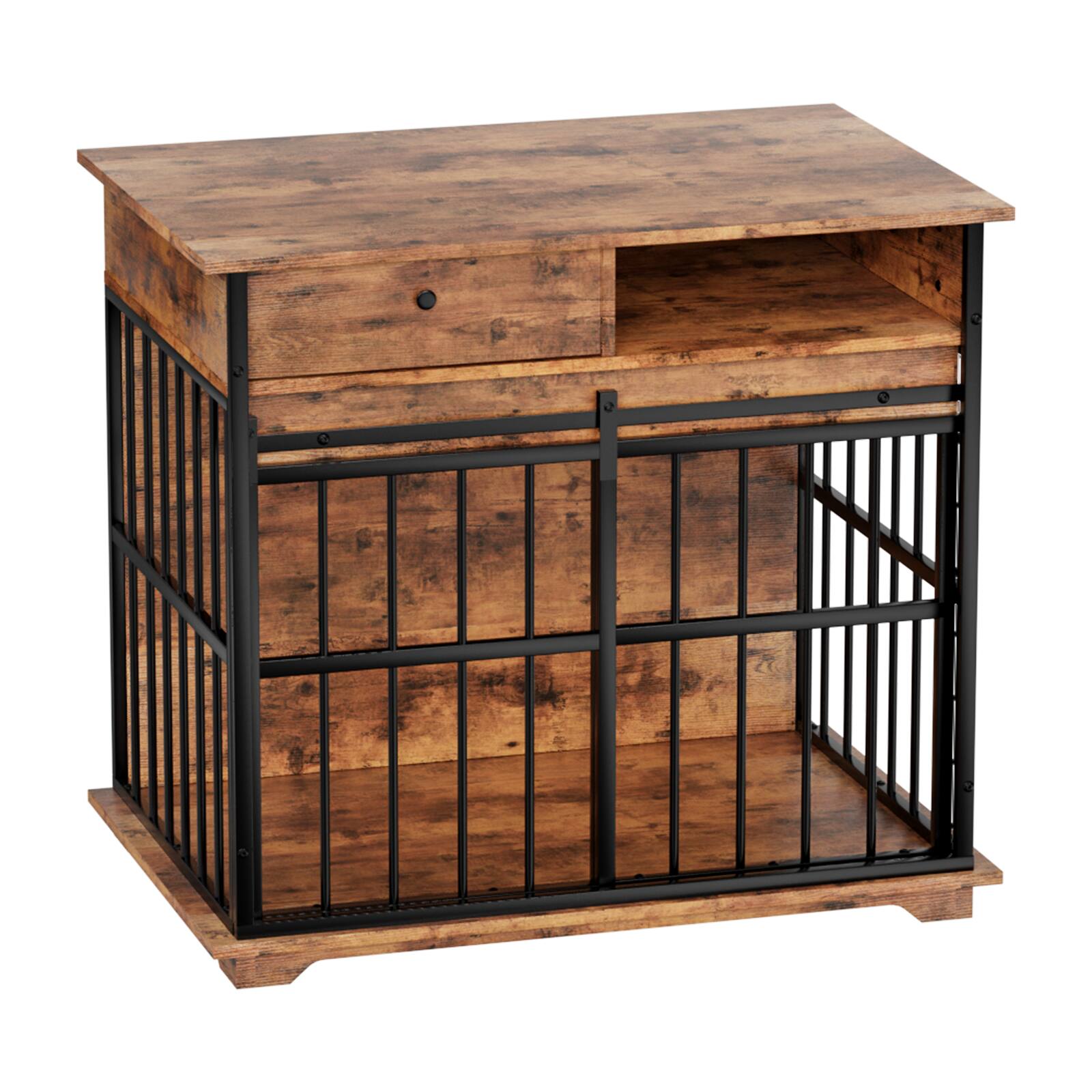 Front. Dexmalle - Dexmalle-Dog Crate with Tray for Medium Large Dogs-Walnut+Black.
