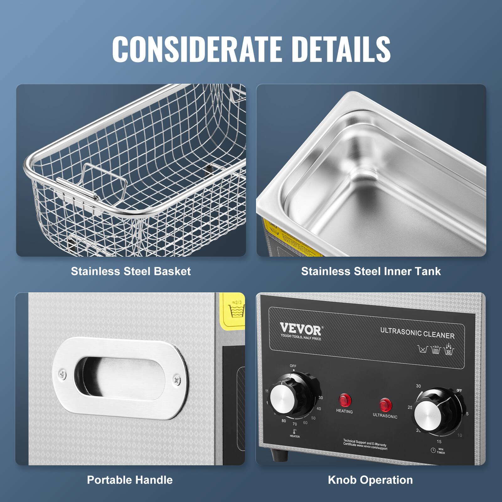 CONSIDERATE DETAILS

Stainless Steel Basket
Stainless Steel Inner Tank
Portable Handle
Knob Operation