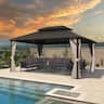 PURPLE LEAF - Outdoor Hardtop Gazebo Metal Frame Galvanized Steel Double Roof with Curtains and Nettings - 12' X 16'