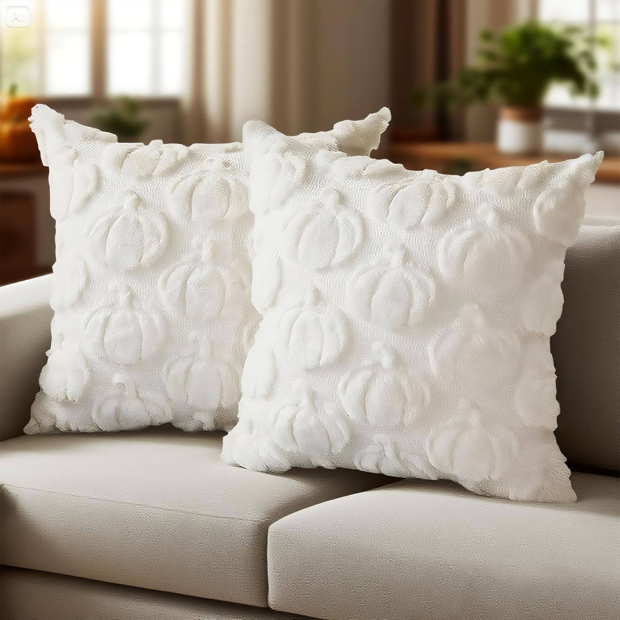 Stylel Star - ONFAON Christmas Decorations -Christmas Pillow Covers 18 x 18 Inches Set of 2,Soft Plush Faux Fur Wool Beige Xmas Tre - Fall13