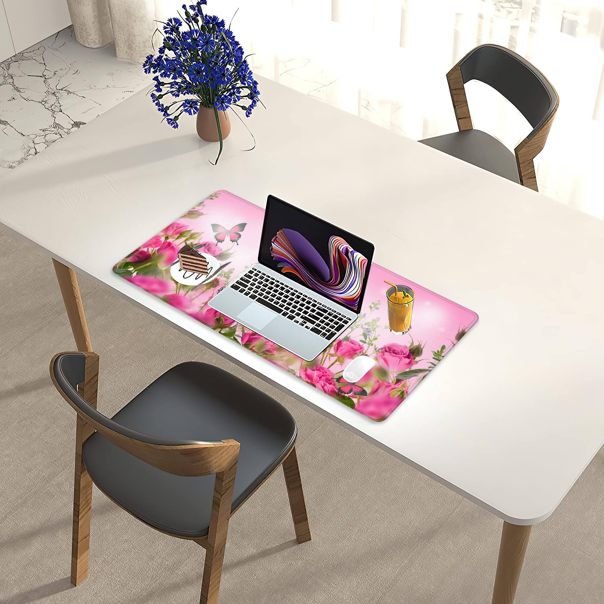 Alt View 4. Fabibe - Desk Mat Spring Pink Rose Floral Butterfly Mouse Pad Large Gaming For Non-slip Rubber Base Mousepad 31.5x15.7 Inch Of... - Spring Pink Rose Floral Butterfly.
