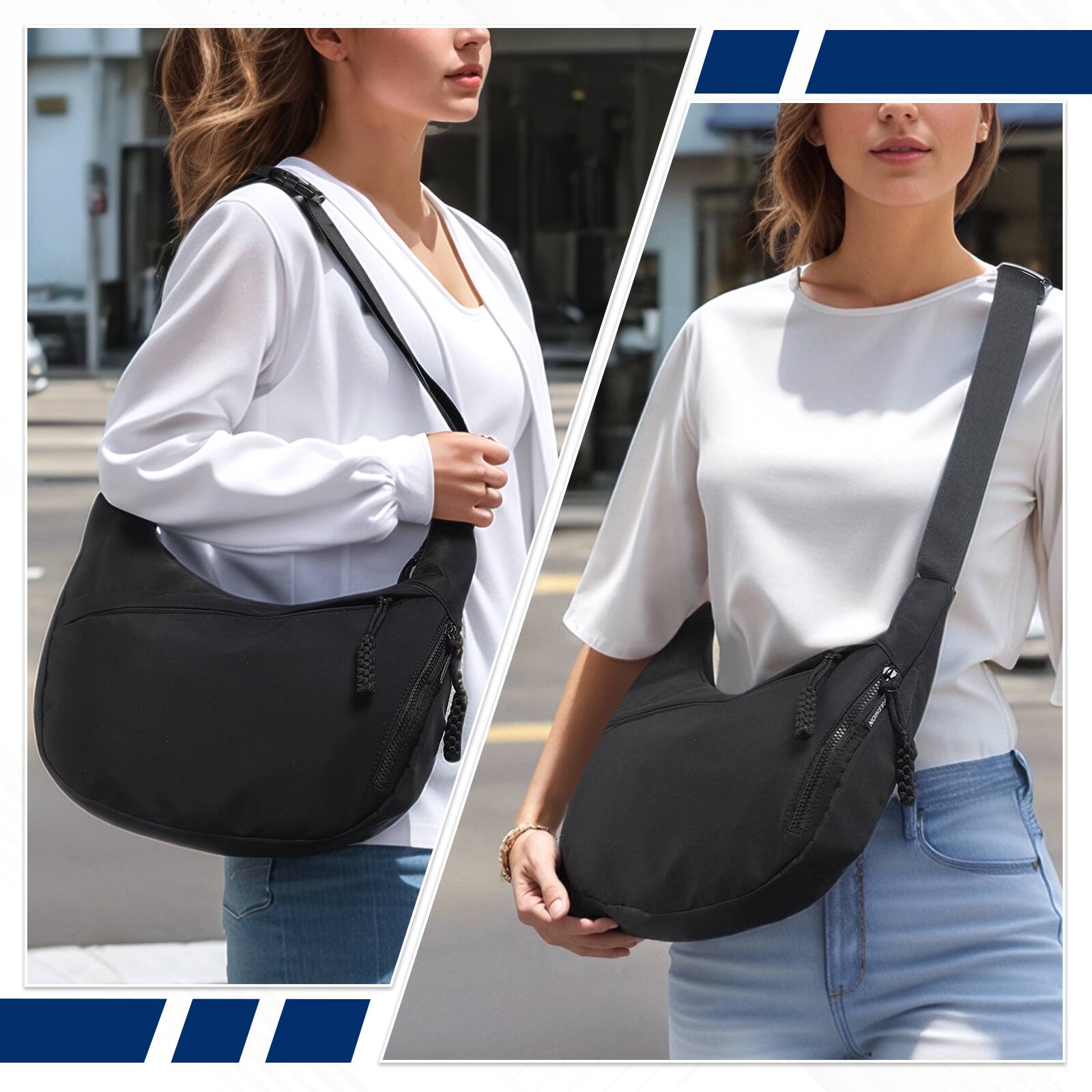 Alt View 5. Unique Bargains - Arch Moon Crossbody Bag for Women Nylon Curved Purse Lightweight Dumpling Shoulder Bag for Travel Casual - Black.