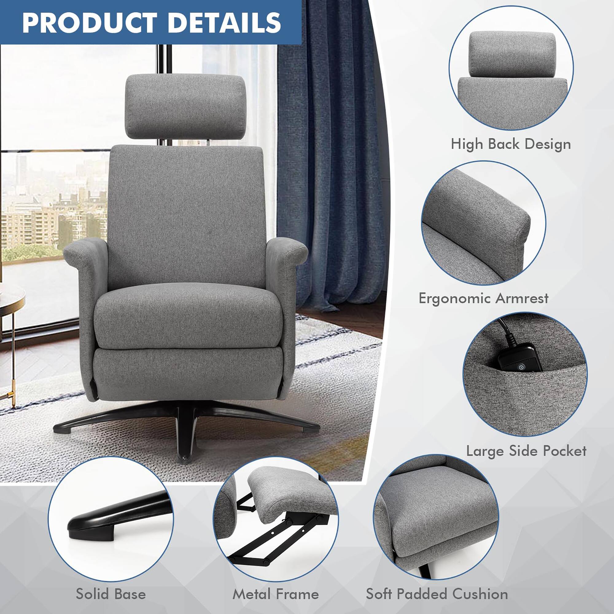 PRODUCT DETAILS:
High Back Design
Ergonomic Armrest
Large Side Pocket
Solid Base
Metal Frame
Soft Padded Cushion