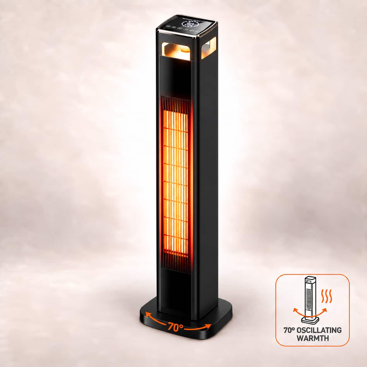 Mountman - 1500W Tower Space Heater, Dual DC Fans, Ambient Light, Remote, 24H Timer, ECO - Black