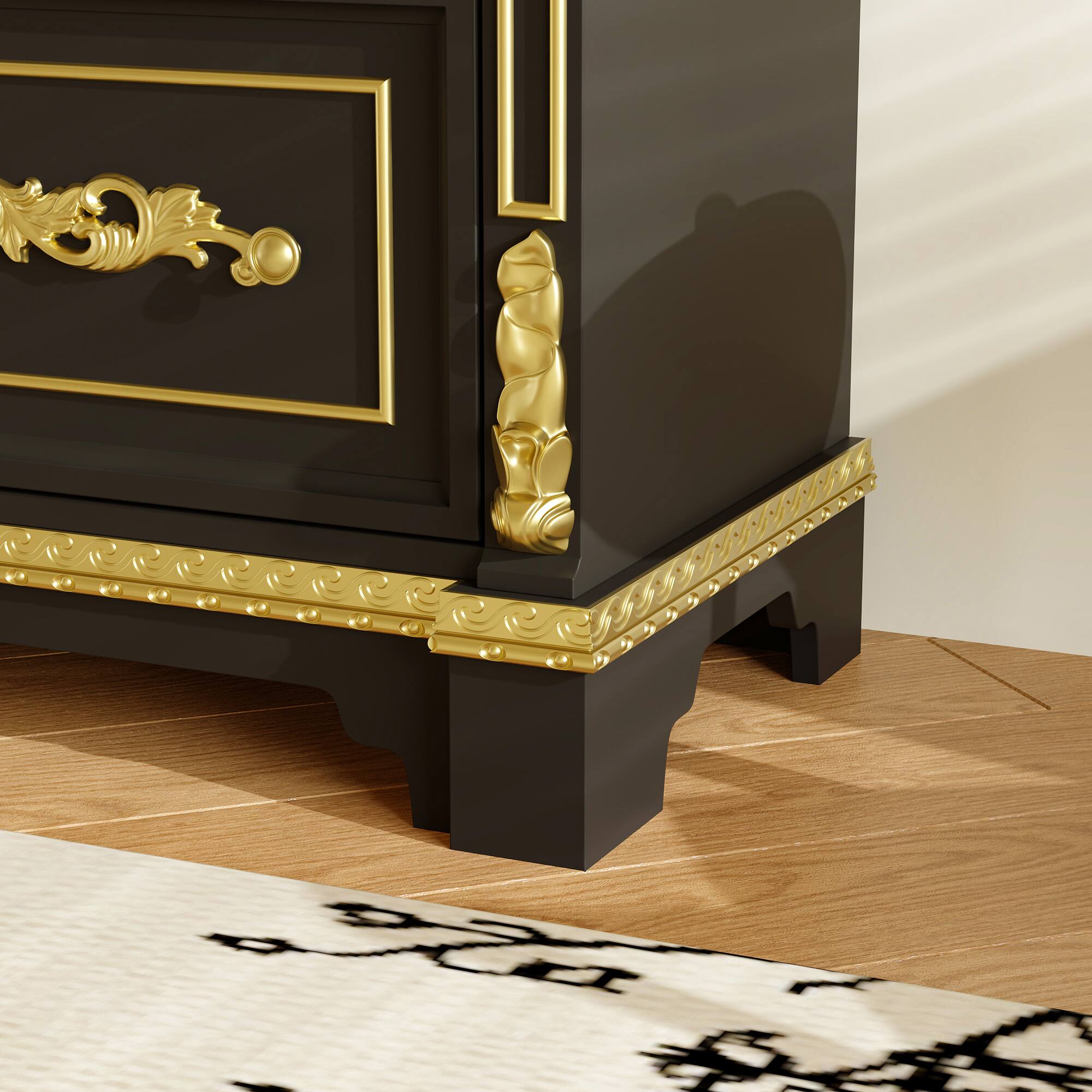 Alt View 2. Famapy - Luxury Display Cabinet with Carved Details, Tall Accent Storage Cabinet with Open Shelves and Drawers for Living Room.