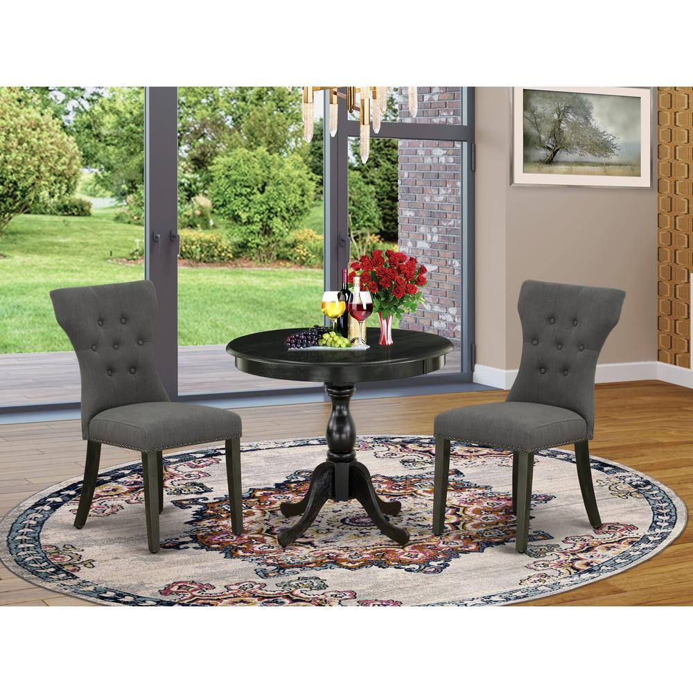 Angle. East West Furniture - East West Furniture 3 Piece Dining Set Contains 1 Dining Table and 2 Dark Gotham Grey Linen Fabric Dining Chairs Button - Multi-Color.