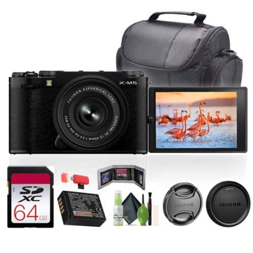 Bundle - Fujifilm - X-M5 Mirrorless Camera + XC 15-45mm f/3.5-5.6 OIS PZ Lens -Black - Black Starter