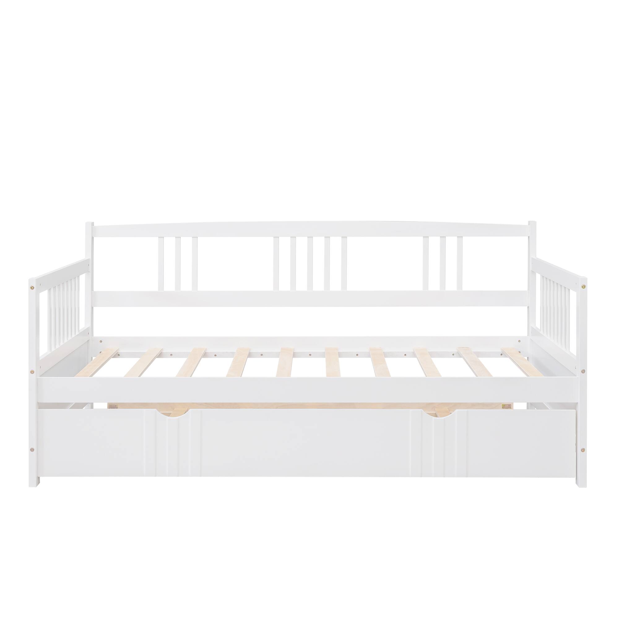 Back. Whisen - Wood Daybed with Trundle Pull-Out Bed Frame for Bedroom and Guest Room - White.