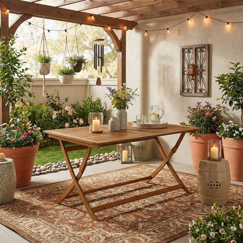 Alt View 2. Outdoor Escape - 7 Piece Patio Dining Set Oil Finish Wood Seating with Durable Design - Brown.