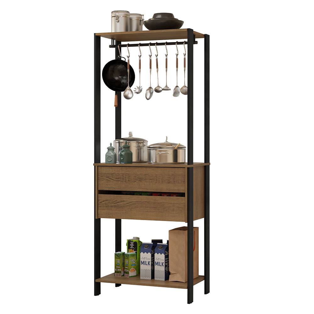 Madesa - Kitchen Pantry Storage Rack with 2 Drawers and Hanging Space 27"L Multiuse Cabinet for Kitchen - Black/Brown - Brown