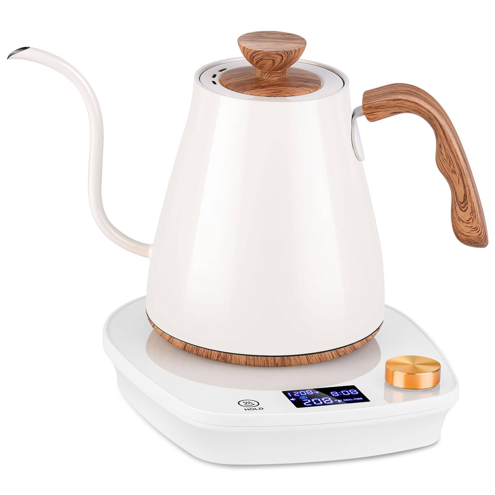 Stylel Star - Gooseneck 0.9L 1000W Electric Kettle Stainless Steel Temperature Control Boil Heating for Pour Over Coffee Brew - Cream White