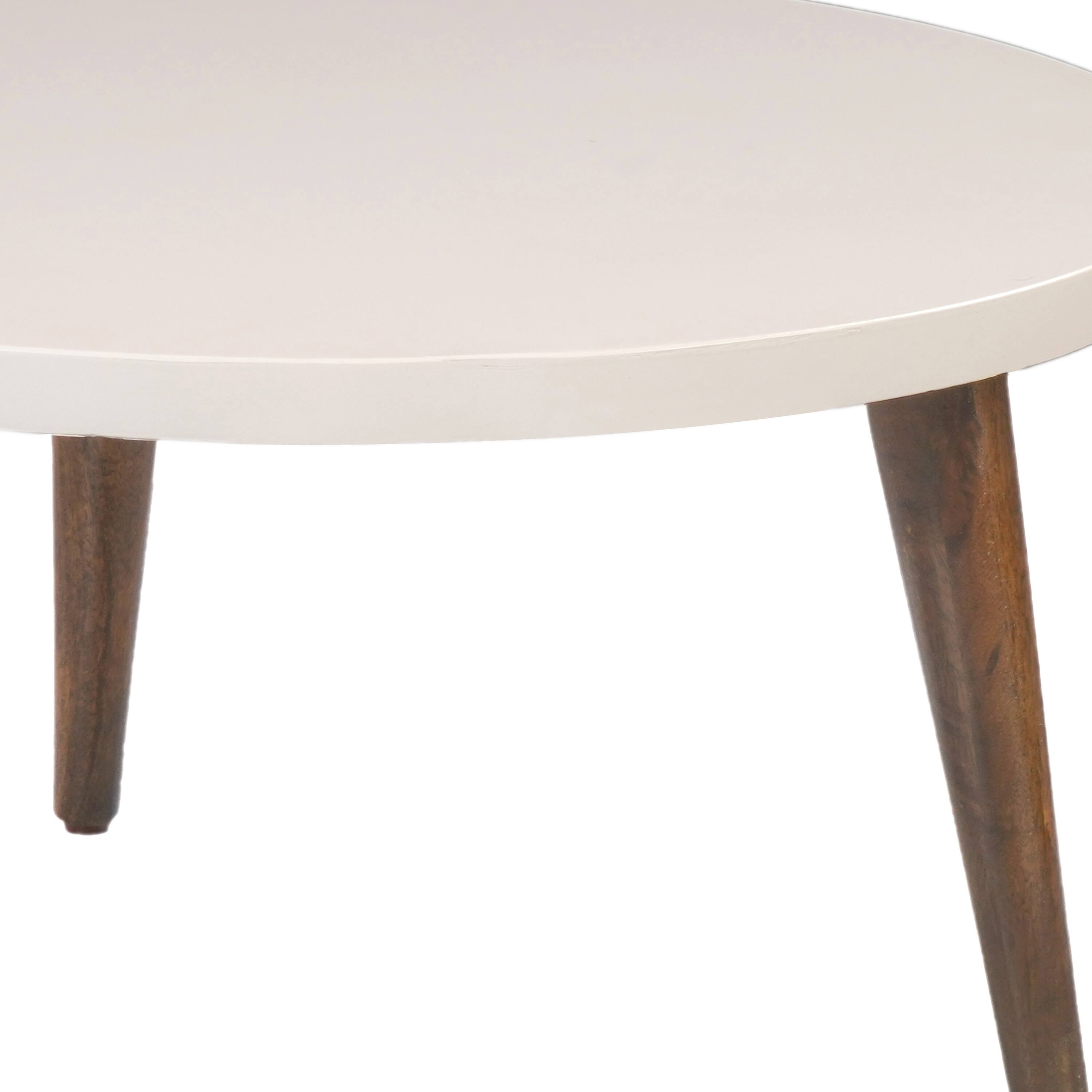 Alt View 4. Manhattan Lane - 24 Inch Modern Coffee Table, Round Off White MDF Top, Mango Wood Legs - Brown, White.