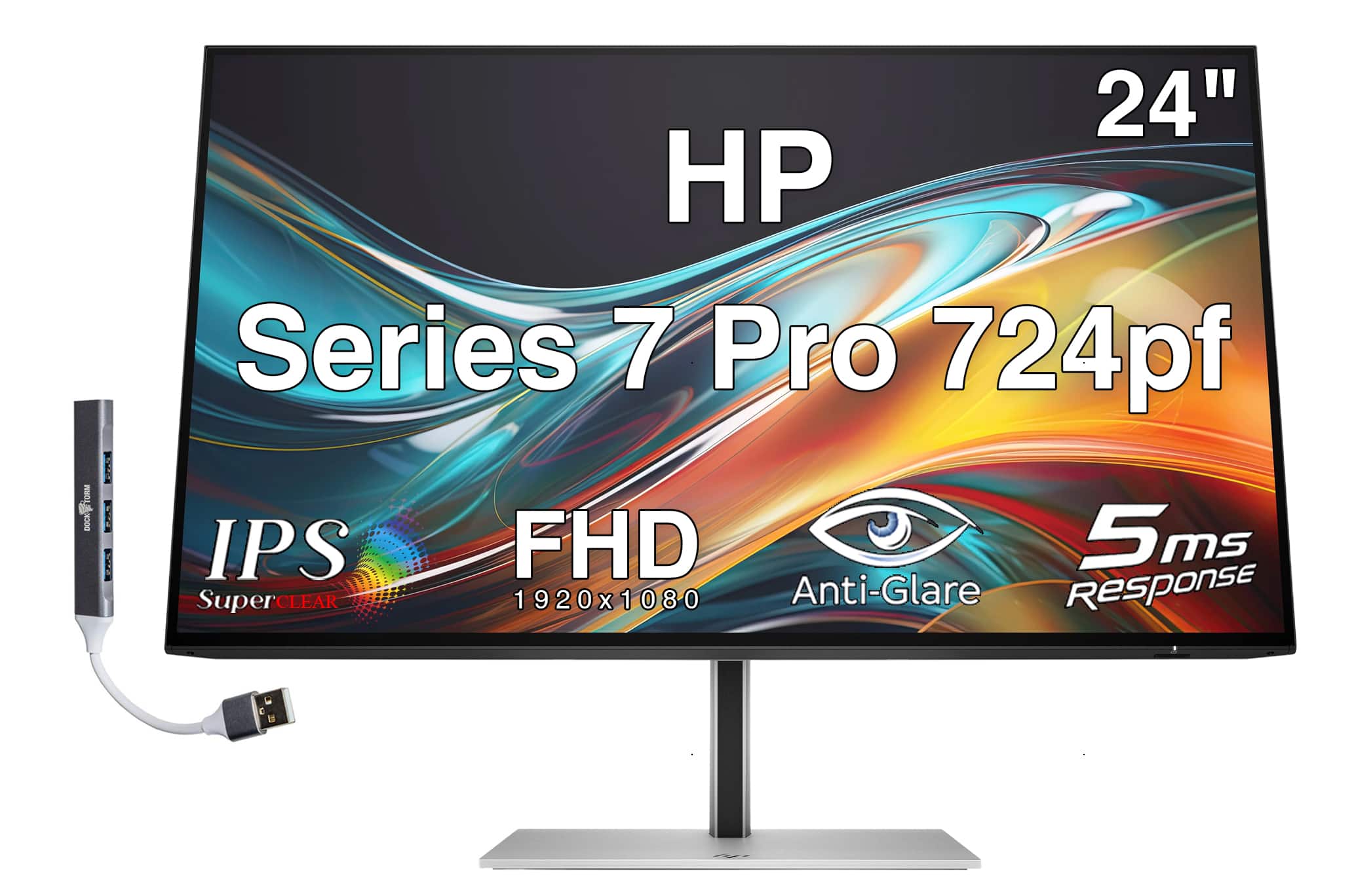 HP - Series 7 Pro 724pf 24" FHD IPS Monitor, Anti-Glare, Flicker Free, Displayport, HDMI & DKZ Hub (8X530AA#ABA) - Black/Silver