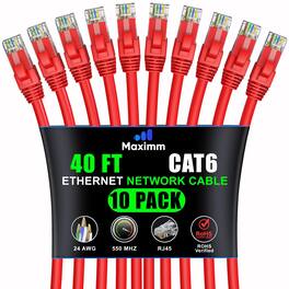 Maximm - Cat 6 Ethernet Cable 40 ft (10-Pack) - UTP, 10Gbps, 550MHz