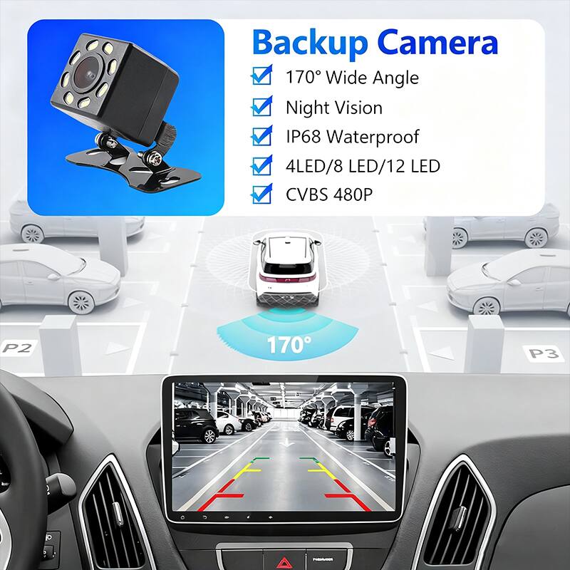 Backup Camera  
170° Wide Angle  
Night Vision  
IP68 Waterproof  
4LED/8 LED/12 LED  
CVBS 480P