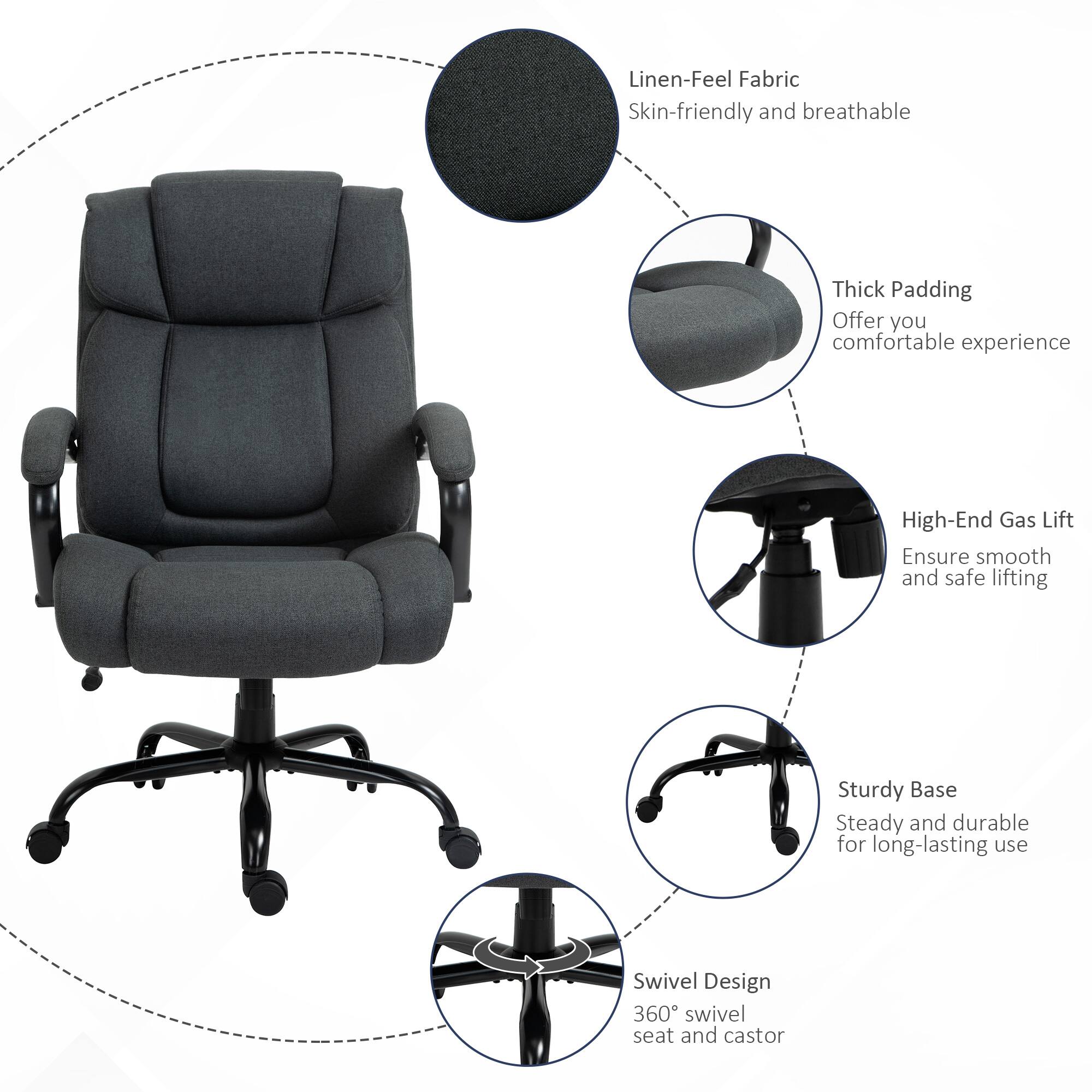 Linen-Feel Fabric: Skin-friendly and breathable  
Thick Padding: Offer you comfortable experience  
High-End Gas Lift: Ensure smooth and safe lifting  
Sturdy Base: Steady and durable for long-lasting use  
Swivel Design: 360° swivel seat and castor