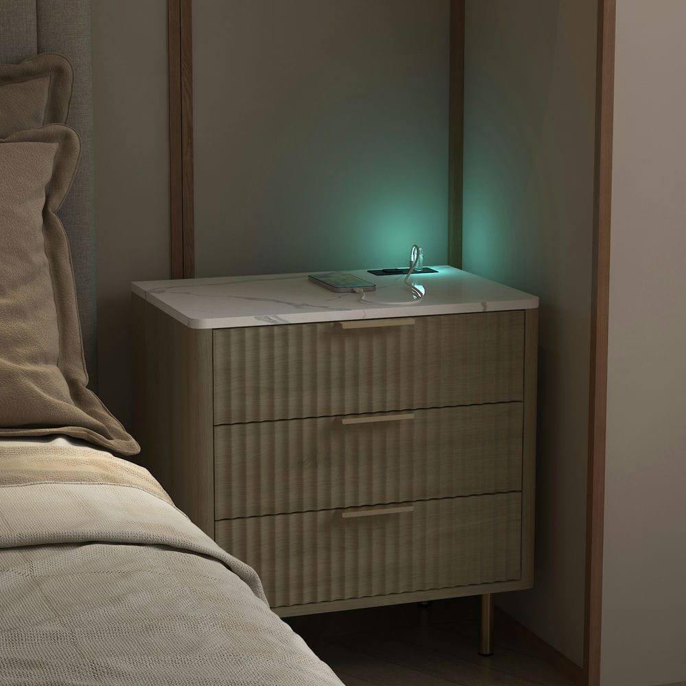 Alt View 4. Kadyn - Smart Nightstand with USB Charging, Night Light, and Storage Cabinet, Modern Bedside Table for Bedroom - Wood.
