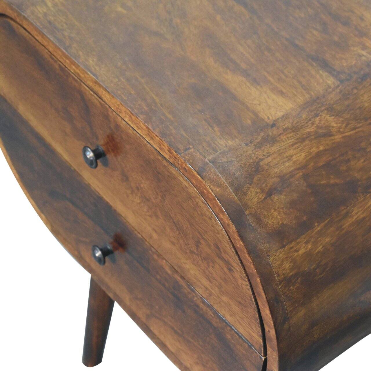 Alt View 3. Artisan Furniture - Artisan Furniture Solid Wood Large Chestnut Circular Bedside, 2 Drawers, Dark Brown - Dark Brown.