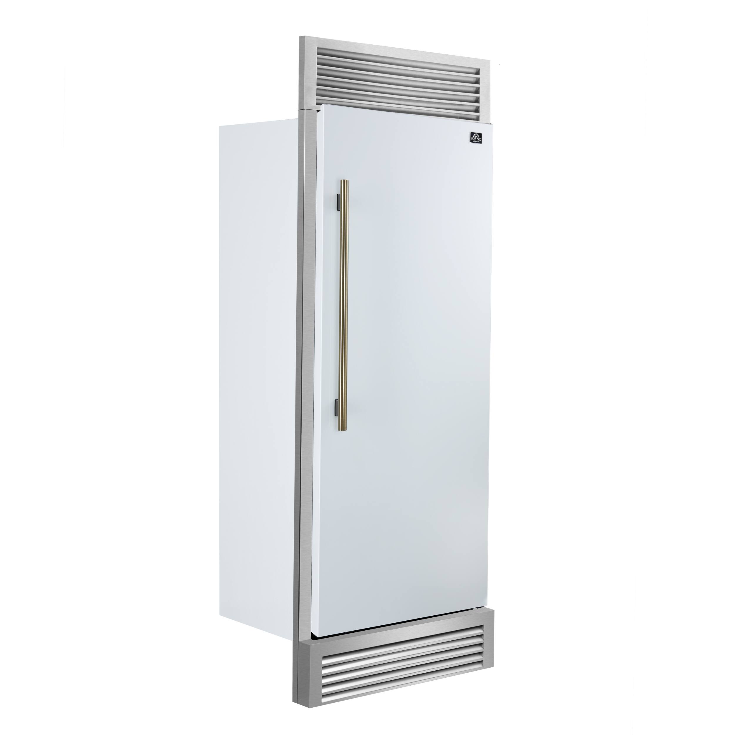 Left. Forno Appliances - Maderno 13.6 Cu. Ft. Built-In Upright Convertible Freezer with Decorative Trim and Right Swing Door - White.