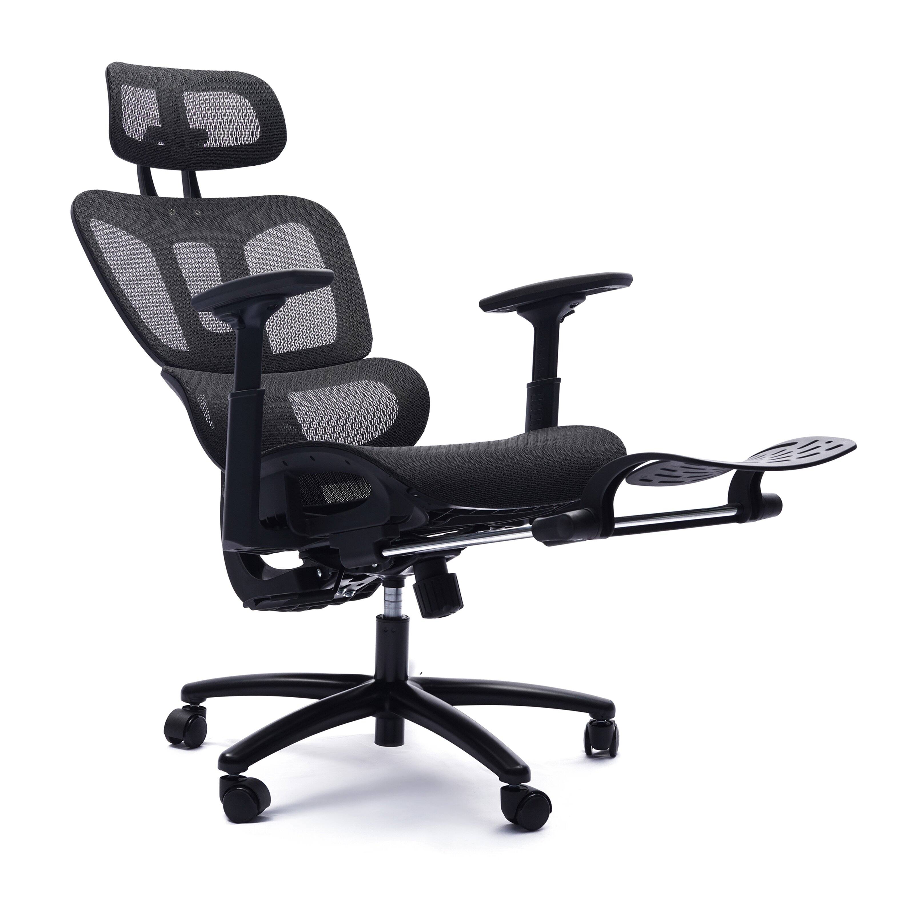 Front. TinyHomie - Adjustable Full Mesh Back Ergonomic Office Chair with Headrest and Footrest Black - Black.