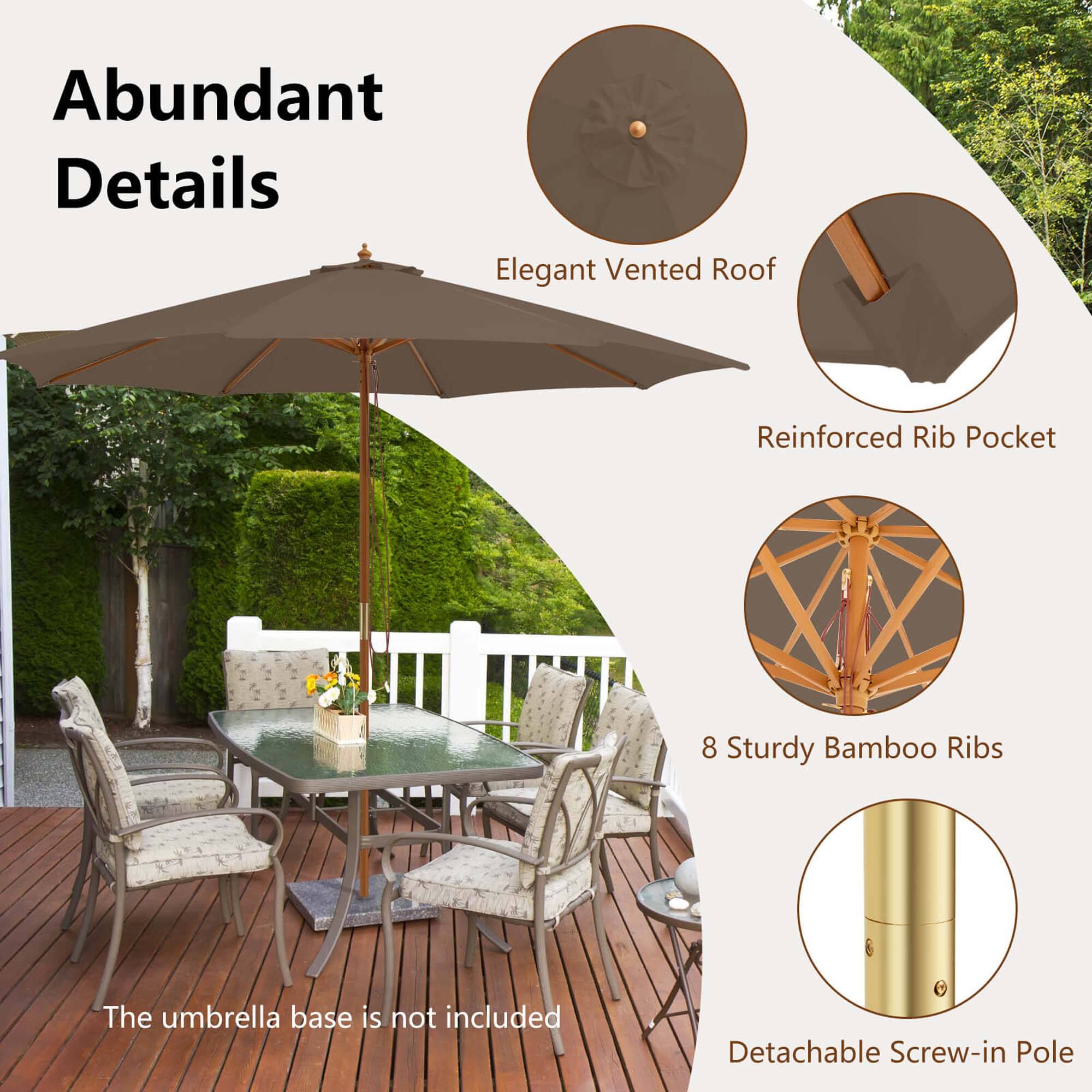 Abundant Details: Elegant Vented Roof, Reinforced Rib Pocket, 8 Sturdy Bamboo Ribs, Detachable Screw-in Pole.
