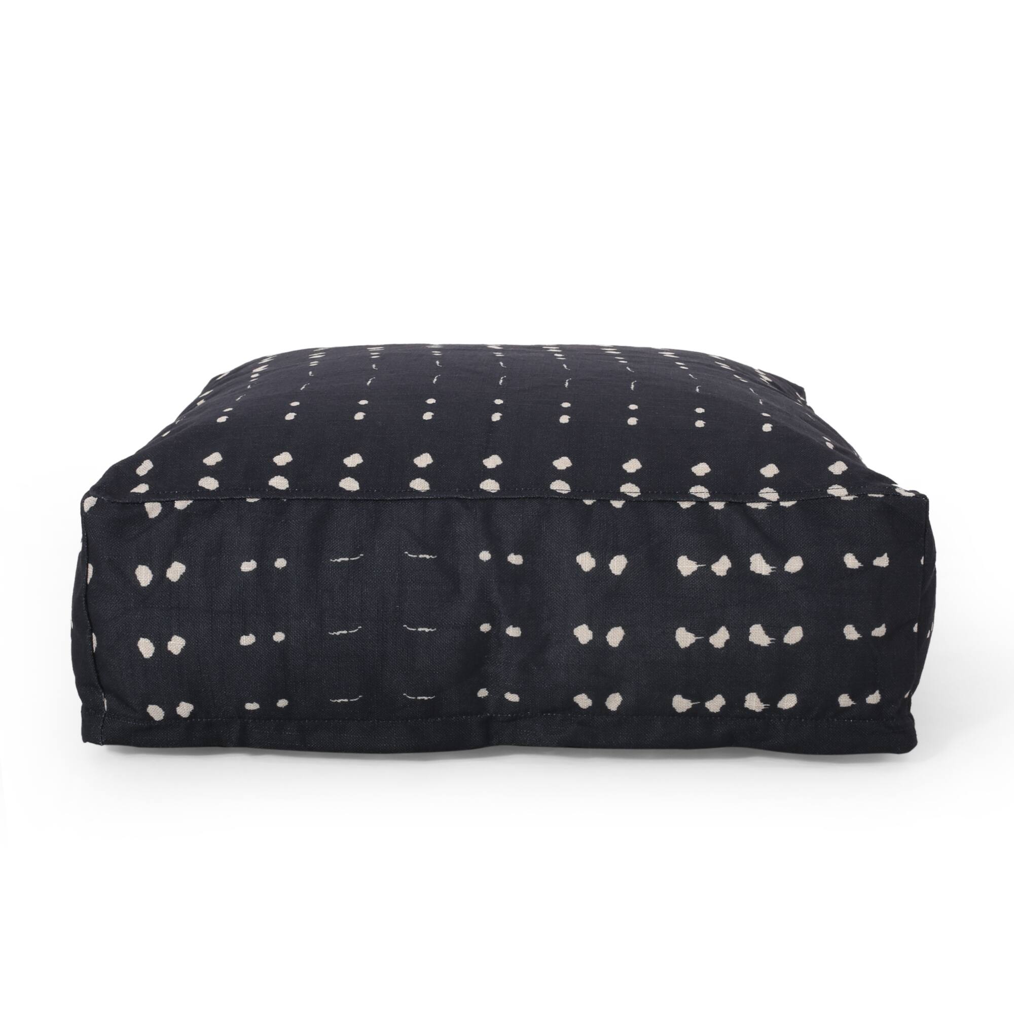 Angle. GOODSILO - Versatile Square Pouf Ottoman with Stylish Geometric Design for Living Room or Bedroom Decor - Dark Blue.